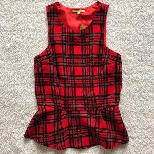 Gianni Bini Plaid Peplum Top NWT